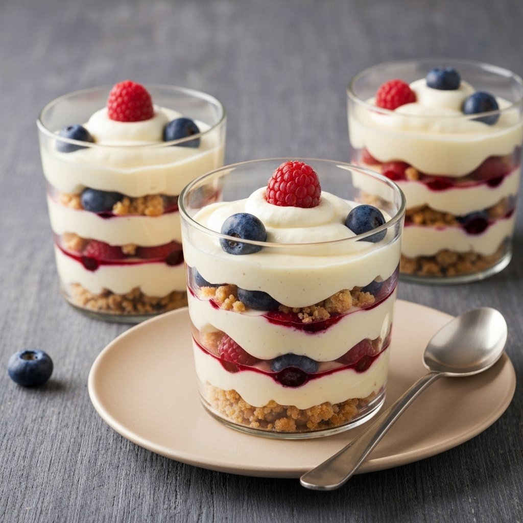 Individual No-Bake Berry Trifles with Shortbread Crumble