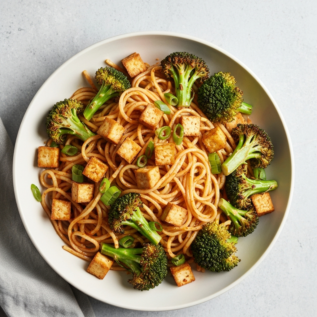 Spicy Sesame Noodles with Roasted Broccoli & Tofu