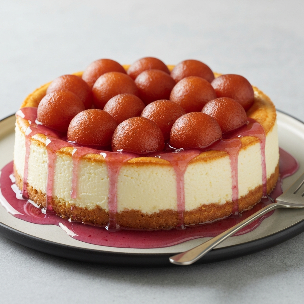 Gulab Jamun Cheesecake with Rosewater Syrup