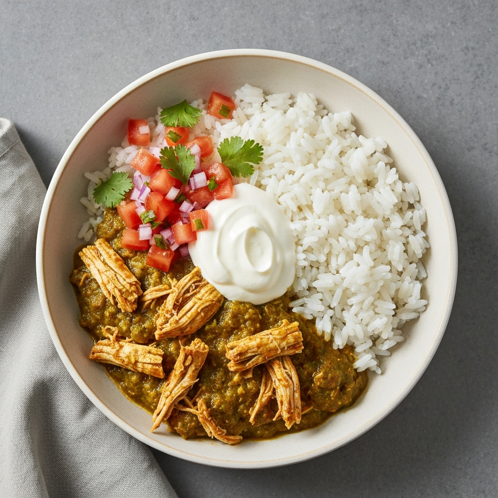 Mole Verde Chicken and Rice Bowls with Pico de Gallo