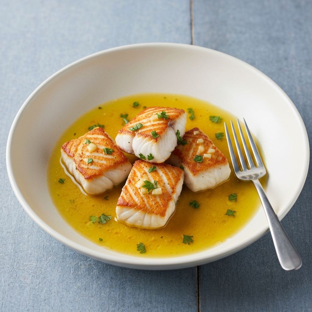 Pan-Seared Monkfish with Lemon-Garlic Butter Sauce