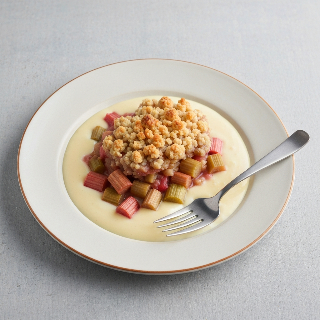 Rhubarb and Ginger Crumble with Vanilla Custard