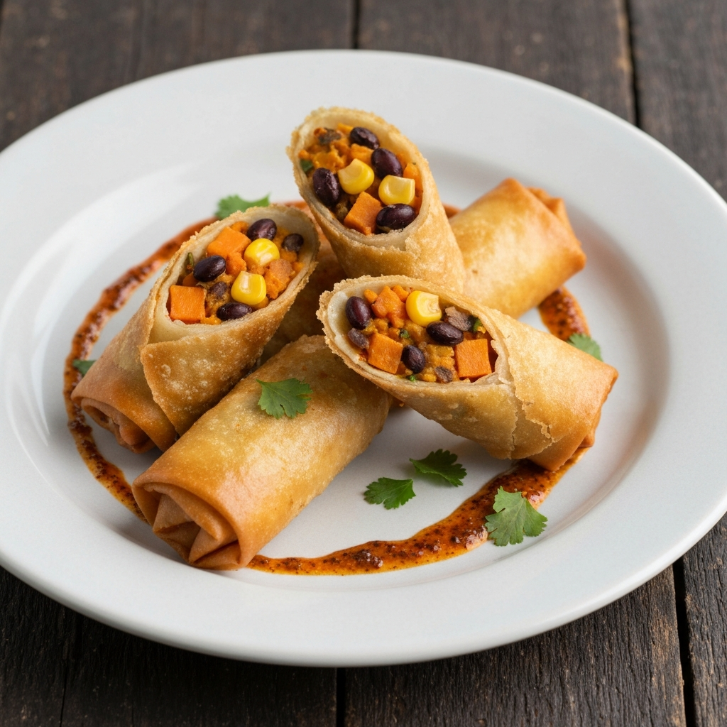 Sweet Potato and Black Bean Spring Rolls with Chipotle Crema
