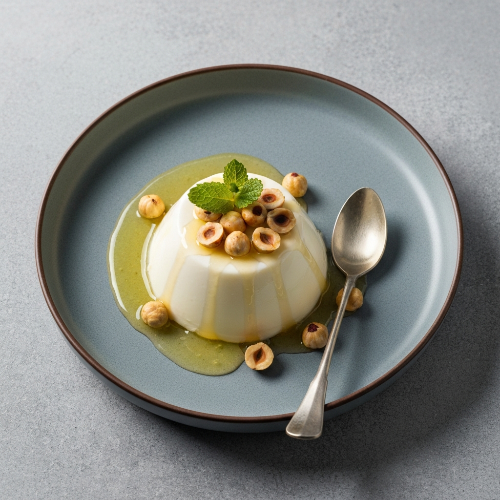 Lemon and Hazelnut Panna Cotta with Wildflower Honey Drizzle