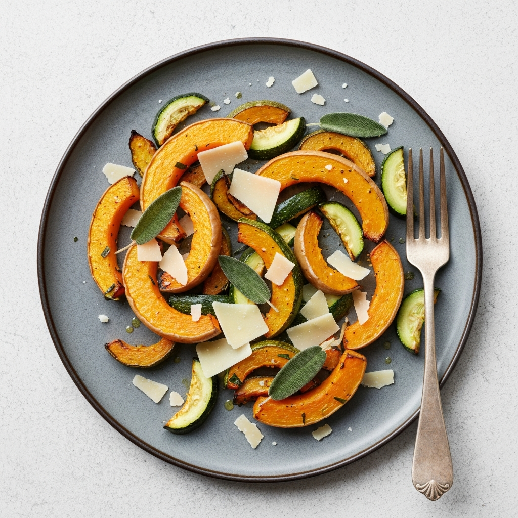 Roasted Butternut Squash and Courgette Medley with Sage and Parmesan