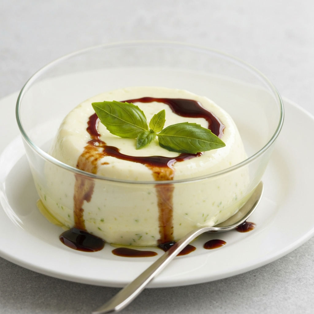 Lemon-Basil Panna Cotta with Balsamic Glaze