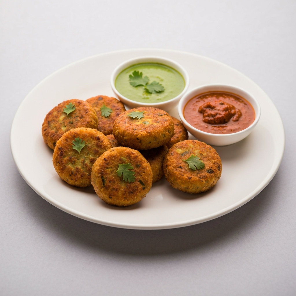 Aloo Tikki (Potato Patties) with Chutneys