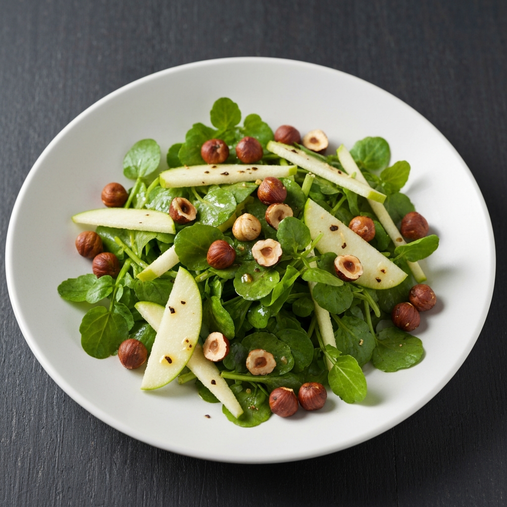 Watercress and Apple Salad with Toasted Hazelnuts and Lemon Vinaigrette