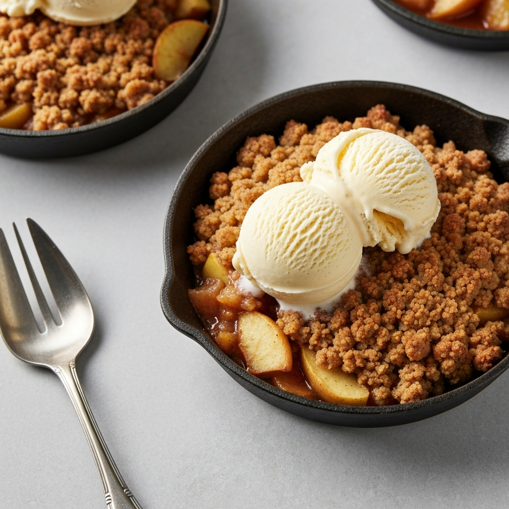 Individual Skillet Apple Crumble with Vanilla Bean Ice Cream