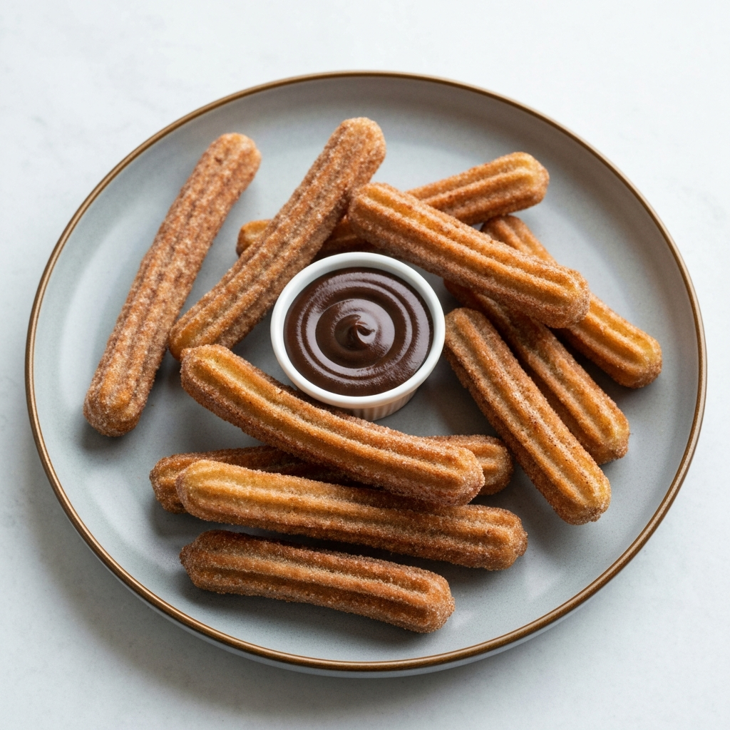 British Spiced Churros with Dark Chocolate Dipping Sauce