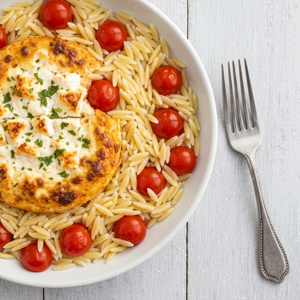 Baked Feta with Cherry Tomatoes and Orzo Pasta