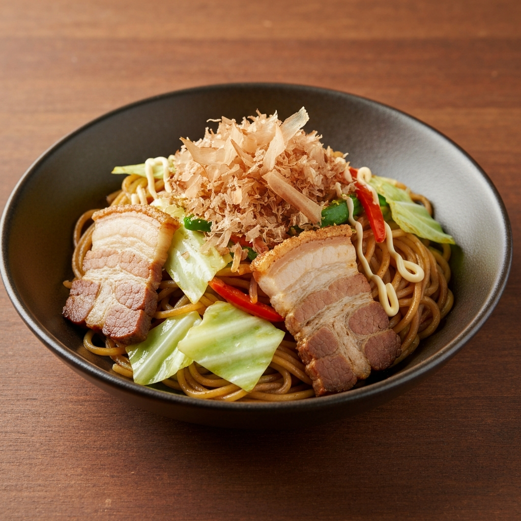 Yakisoba with Pork Belly and Cabbage