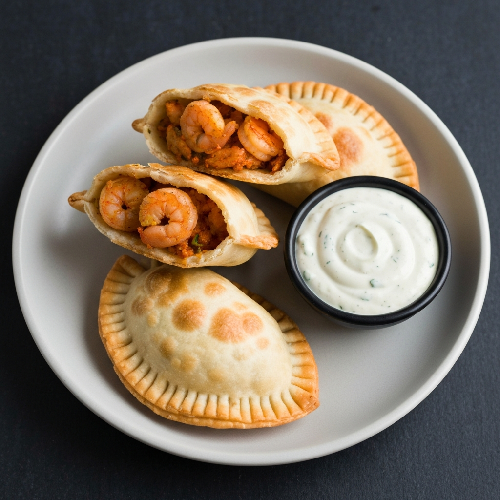 Spicy Shrimp Empanadas with Jalapeno Cream