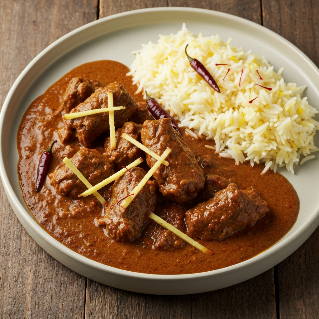 Lamb Rogan Josh with Kashmiri Chilies and Saffron Rice