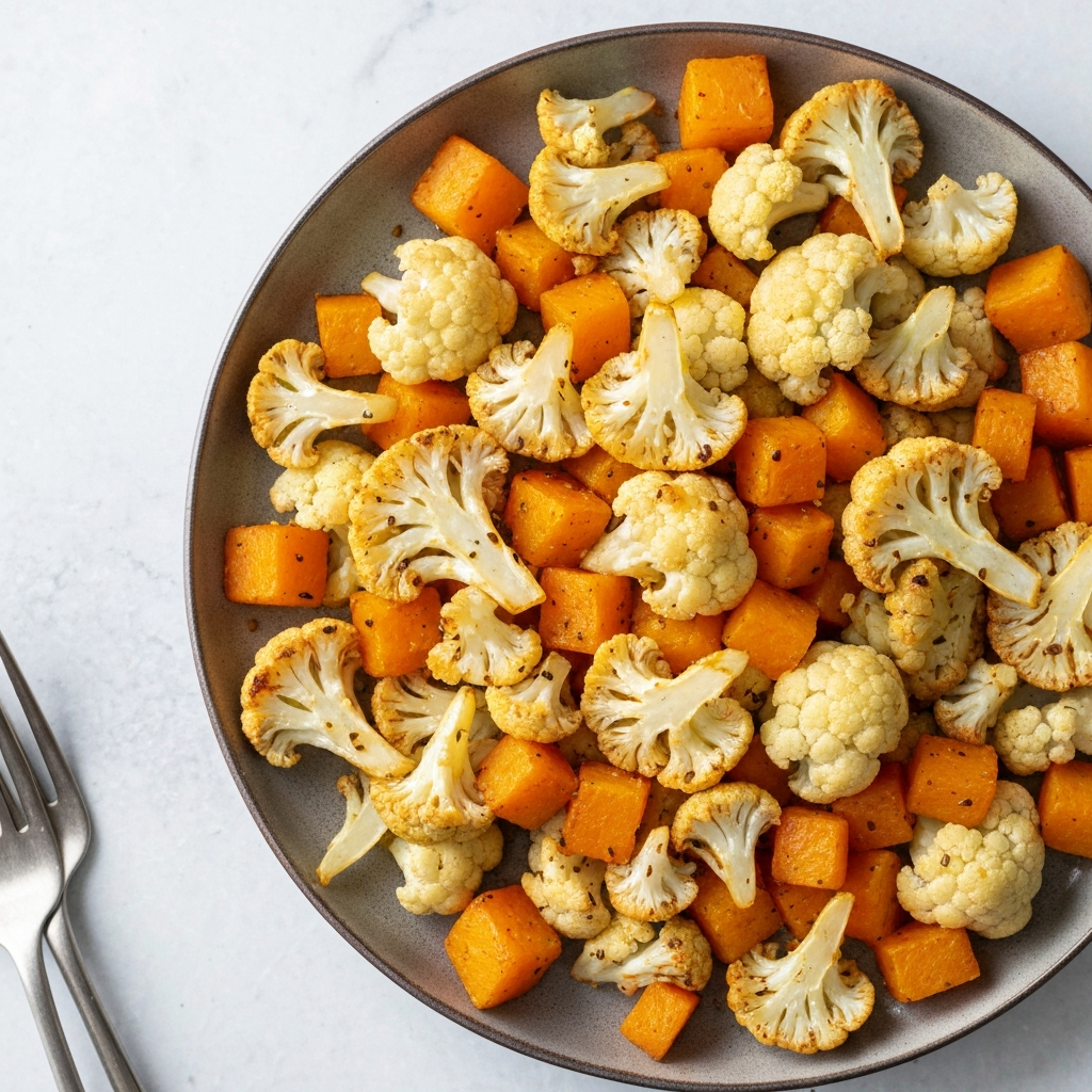 Roasted Butternut Squash and Cauliflower with Maple-Mustard Glaze