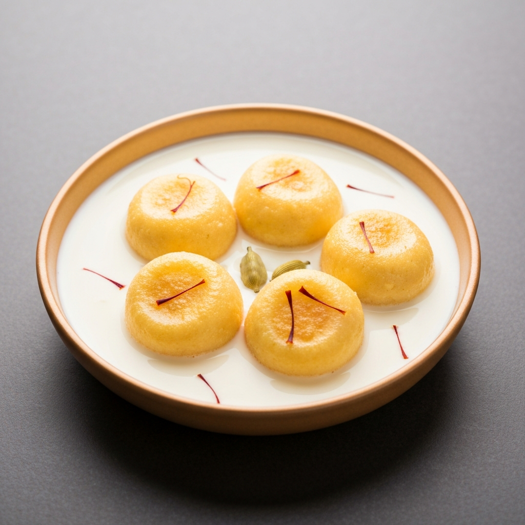 Rasmalai (Cheese Patties in Sweetened Milk) with Saffron