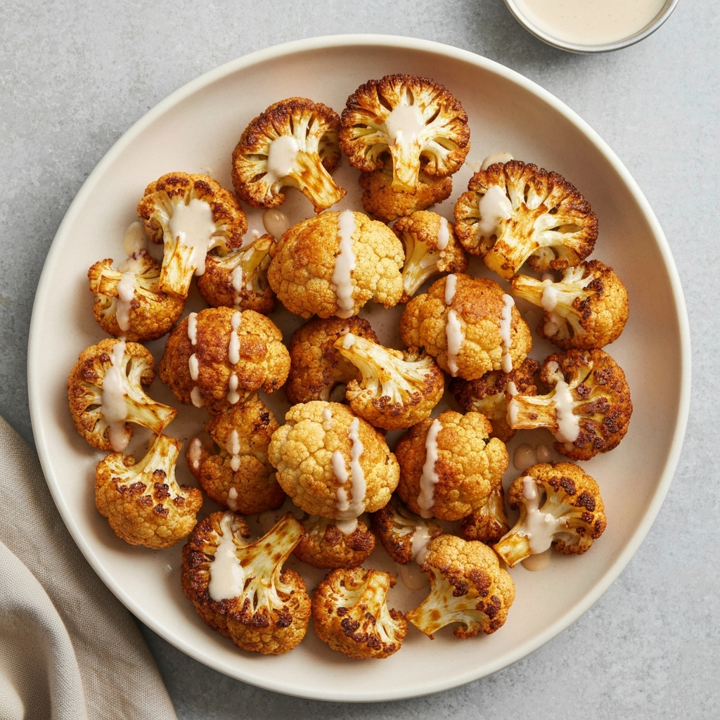 Spicy Roasted Cauliflower with Tahini Drizzle