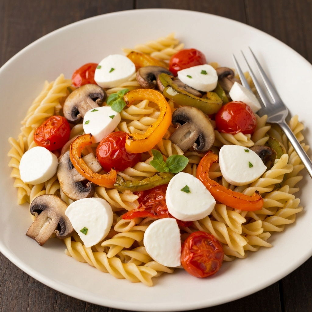 Pasta Primavera with Roasted Vegetables and Mozzarella