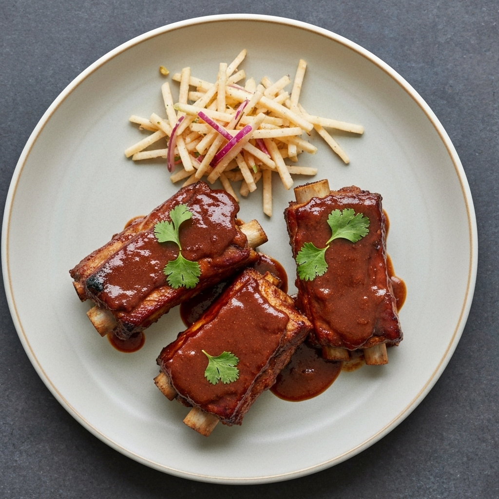 Mole-Glazed Pork Ribs with Jicama Slaw