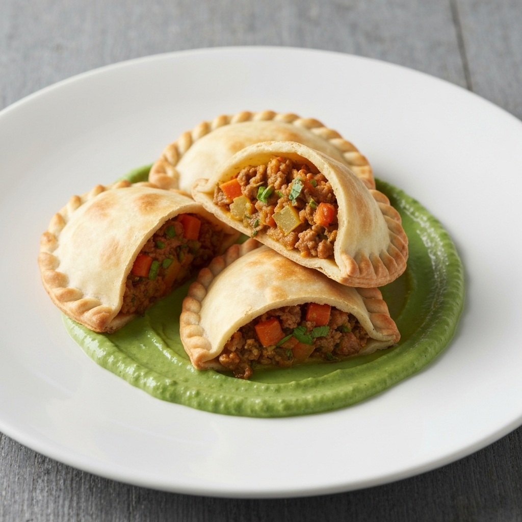 Shepherd's Pie Empanadas with Mint Pea Puree
