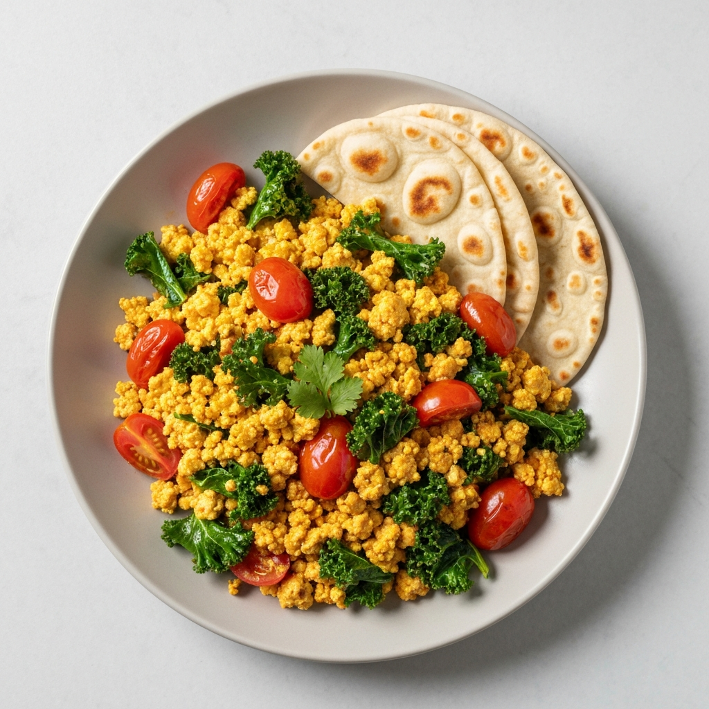 Curried Scramble Tofu with Kale and Tomato