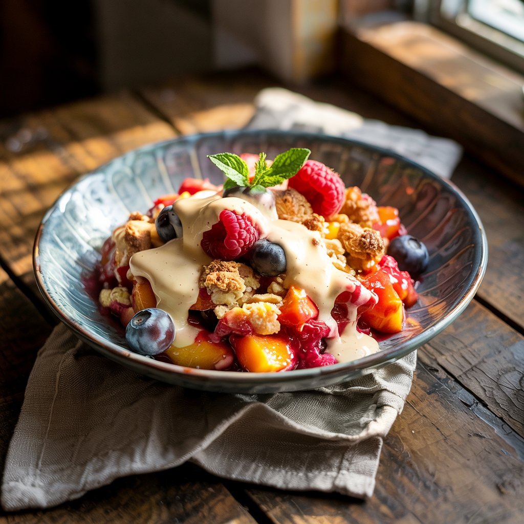 Summer Fruit Crumble with Crème Anglaise