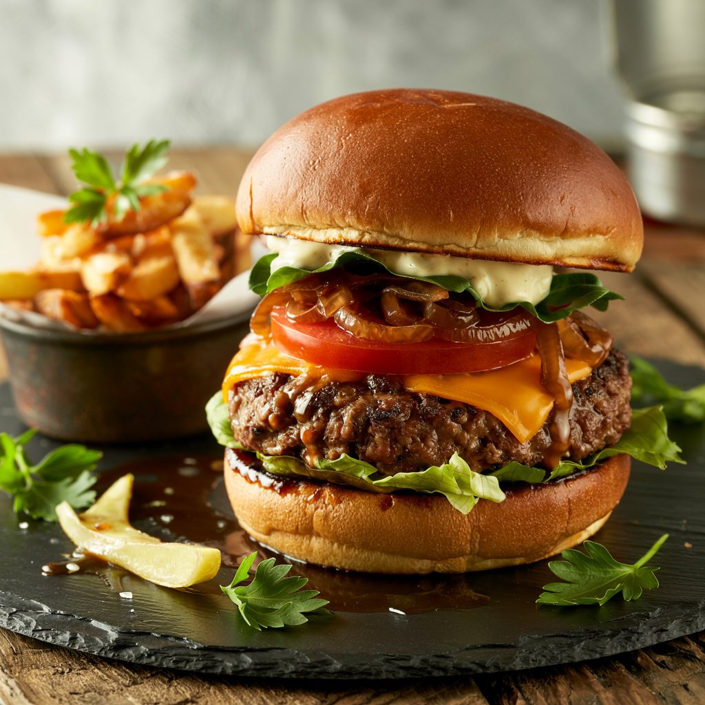 Buffalo Burger with Bourbon Glazed Onions