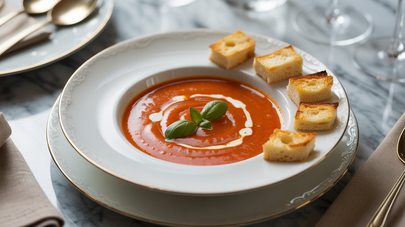 Creamy Tomato Soup with Grilled Cheese Croutons